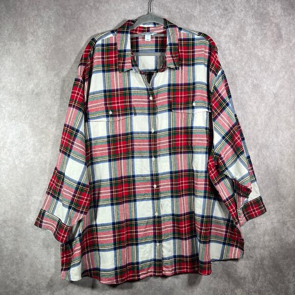 Old Navy The Boyfriend Shirt Womens 4X Red Plaid Flannel Button Up Long Sleeves - Picture 1 of 8